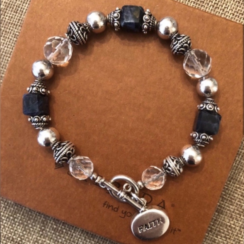 Rare Vintage Silpada Sterling Silver Blue Sodalite Stone Faith Charm Bracelet